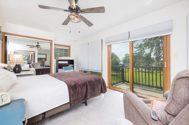 13730 Seminole Path, Lakeview, OH 43331 - bedroom featuring access to exterior, a ceiling fan, and carpet