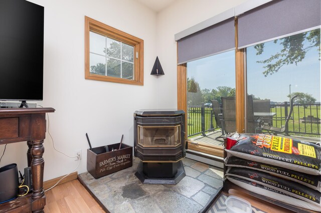 13730 Seminole Path, Lakeview, OH 43331 - detailed view of a wood stove and wood finished floors
