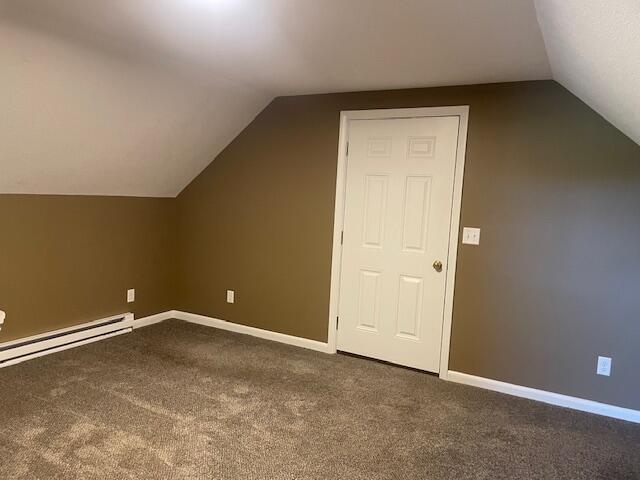 9770 Agerter Rd, Spencerville, OH 45887 - additional living space with vaulted ceiling, a baseboard radiator, and dark carpet