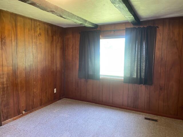 9770 Agerter Rd, Spencerville, OH 45887 - carpeted spare room featuring beamed ceiling and wooden walls