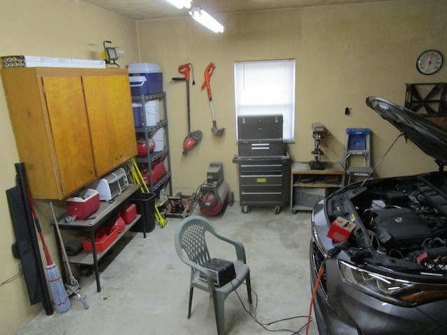 garage featuring a workshop area