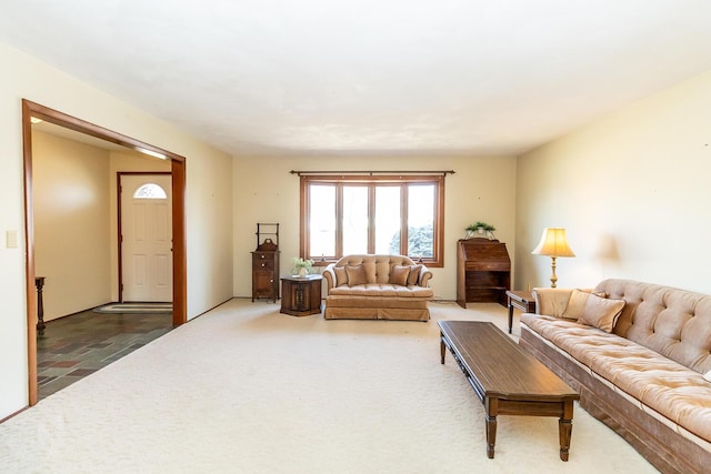 living area with carpet floors