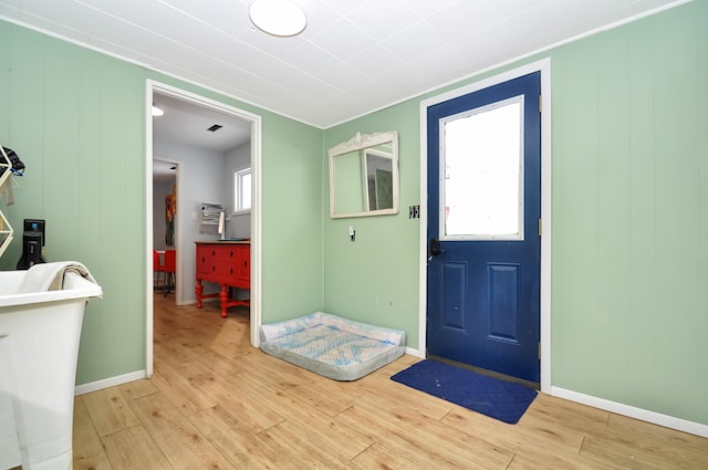 foyer with a wealth of natural light and light hardwood / wood-style flooring