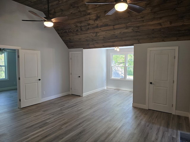 318 W Buckeye St, Belle Center, OH 43310 - unfurnished room featuring a ceiling fan, lofted ceiling, healthy amount of natural light, wood ceiling, and wood finished floors