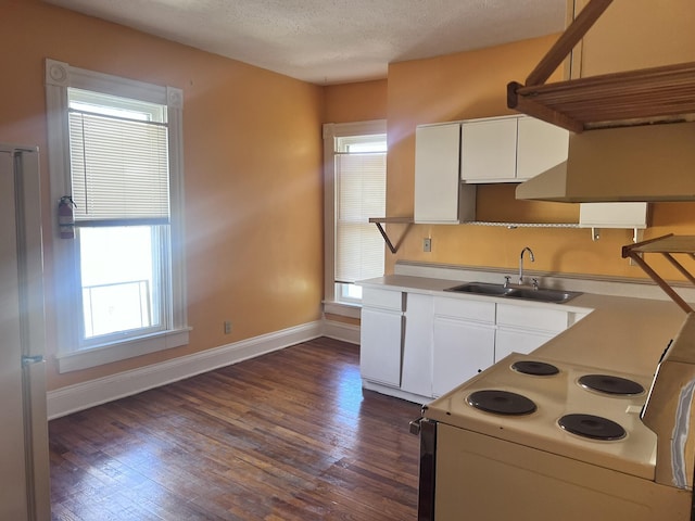 kitchen featuring a sink, white cabinetry, dark wood-type flooring, and electric stove