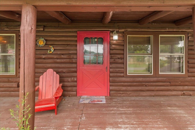 11350 Powhatan Path, Lakeview, OH 43331 - doorway to property featuring faux log siding