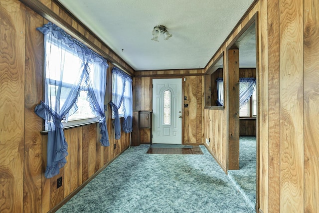 1024 Ansel Dr, Dayton, OH 45419 - foyer entrance featuring carpet floors, a textured ceiling, and wooden walls