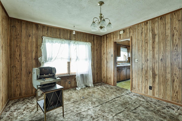 1024 Ansel Dr, Dayton, OH 45419 - carpeted office space with healthy amount of natural light, a chandelier, wood walls, and a textured ceiling