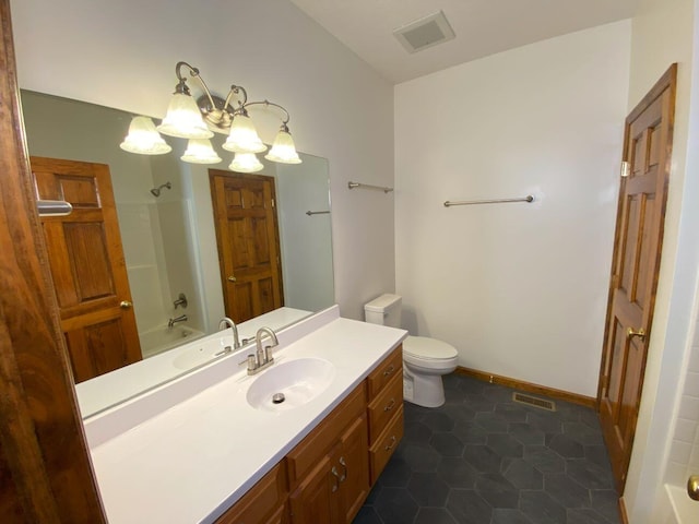 4344 N US Highway 68, West Liberty, OH 43357 - full bath with toilet, baseboards, an inviting chandelier, visible vents, and vanity