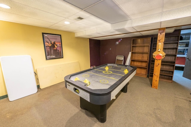 17689 Fort Loramie Swanders Rd, Sidney, OH 45365 - rec room with carpet floors, recessed lighting, and a drop ceiling