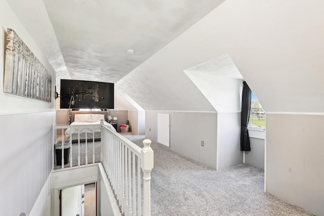 additional living space with lofted ceiling and carpet