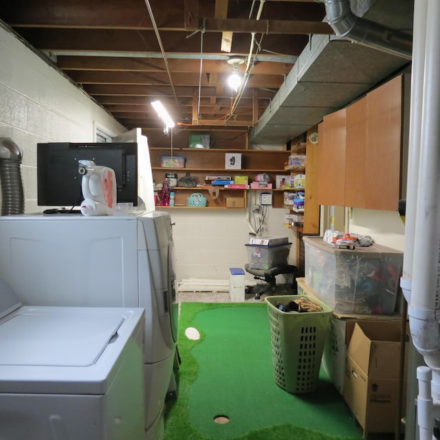 1084 Colonial Dr, Sidney, OH 45365 - unfinished basement with independent washer and dryer and concrete block wall