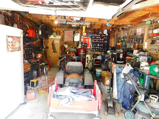 garage featuring a workshop area