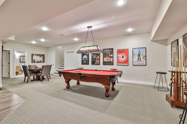 1439 Legacy Ct, Troy, OH 45373 - recreation room with carpet, billiards table, and recessed lighting