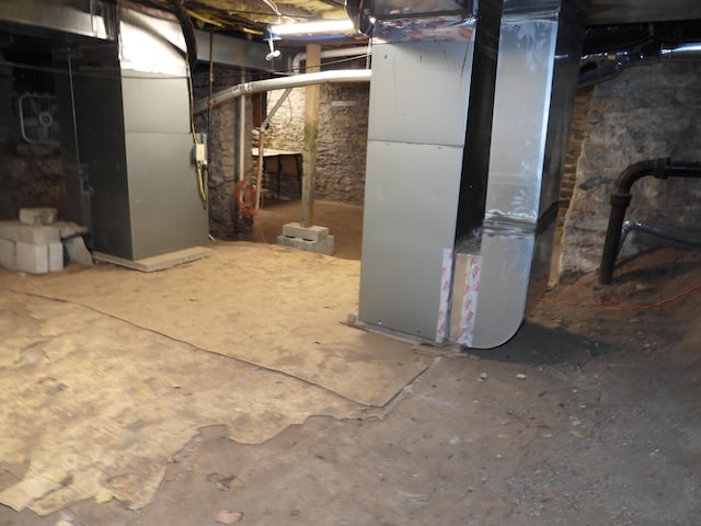 basement with heating unit