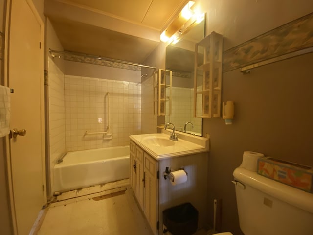 full bathroom featuring  shower combination, vanity, and toilet