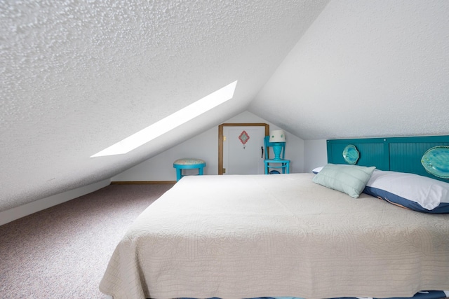 11177 Sassafrass Rd, Lakeview, OH 43331 - carpeted bedroom featuring a skylight, a textured ceiling, and lofted ceiling