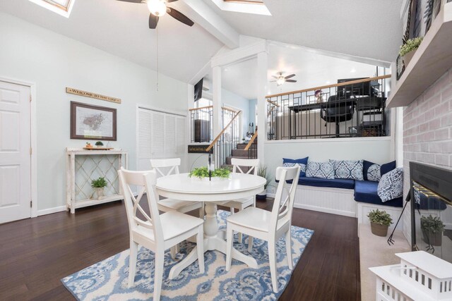 11177 Sassafrass Rd, Lakeview, OH 43331 - dining room featuring ceiling fan, stairs, hardwood / wood-style flooring, and a skylight