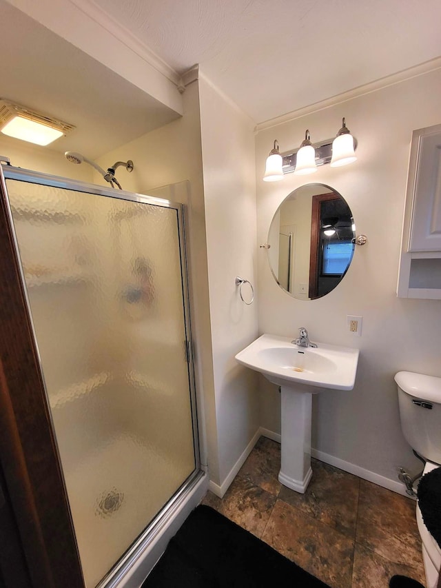 2169 State Route 49, Arcanum, OH 45304 - full bath with crown molding, baseboards, a stall shower, and toilet