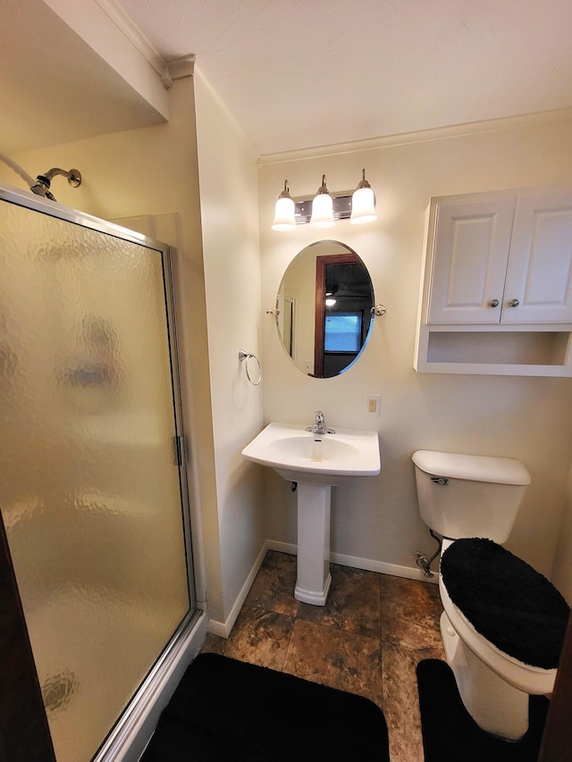 2169 State Route 49, Arcanum, OH 45304 - full bathroom featuring toilet, baseboards, and a stall shower