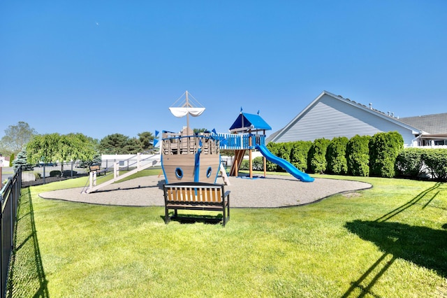 view of playground with a yard