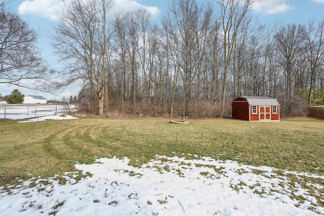 view of yard with a storage unit