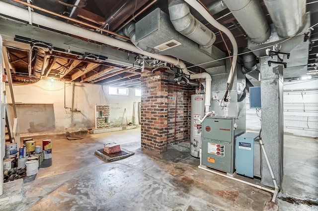 basement featuring gas water heater