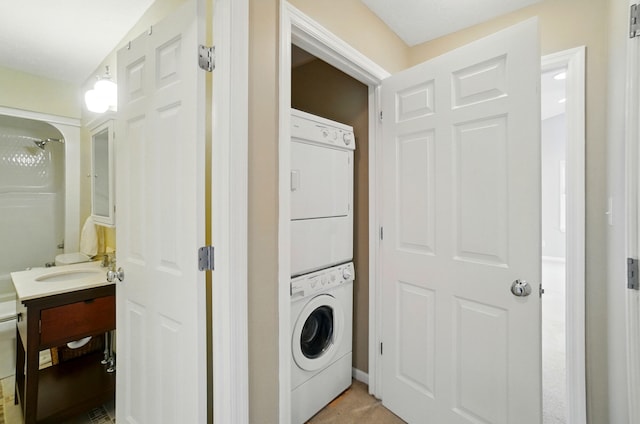 9113 Lake Ave, Huntsville, OH 43324 - washroom with stacked washing machine and dryer