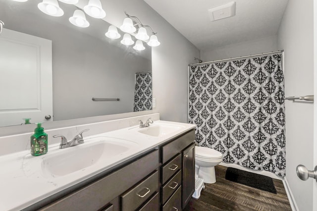 5266 State Route 540, Bellefontaine, OH 43311 - bathroom with wood finished floors, double vanity, and curtained shower