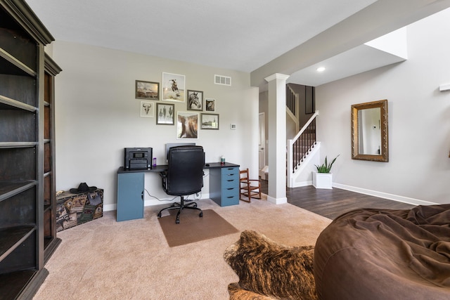 5266 State Route 540, Bellefontaine, OH 43311 - home office with decorative columns, carpet floors, and recessed lighting