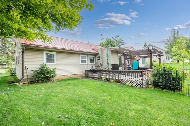 844 Reservoir Rd, Bellefontaine, OH 43311 - back of house featuring a pergola, a metal roof, and a deck