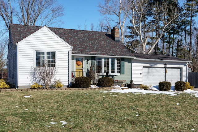 single story home with a garage and a front yard