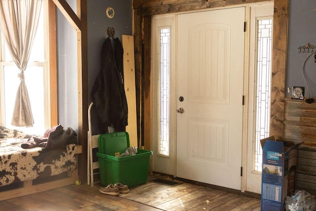 foyer featuring plenty of natural light and hardwood / wood-style floors