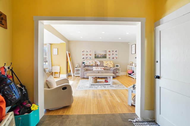 living room with hardwood / wood-style floors