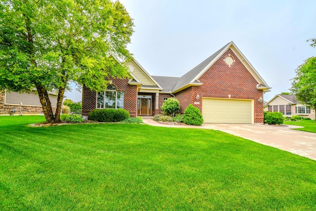 1205 Daylily Way, Troy, OH 45373 - view of front of home with brick siding, a front yard, and concrete driveway