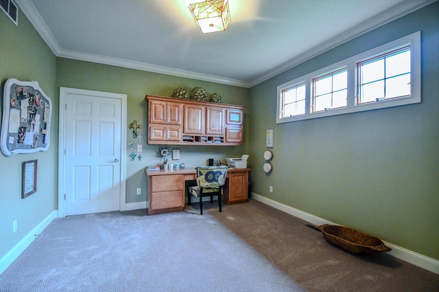 1205 Daylily Way, Troy, OH 45373 - office with ornamental molding, light carpet, and built in study area