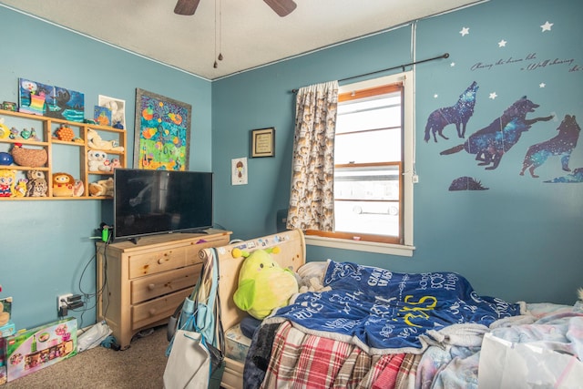 bedroom with carpet floors and a ceiling fan