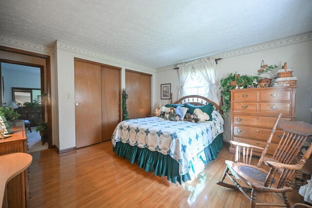 5283 Willow Dale Rd, Urbana, OH 43078 - bedroom featuring a textured ceiling, wood finished floors, and multiple closets