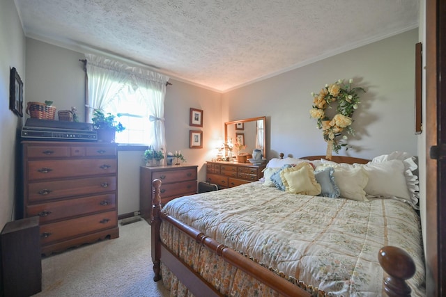 5283 Willow Dale Rd, Urbana, OH 43078 - bedroom featuring a textured ceiling, light colored carpet, and ornamental molding