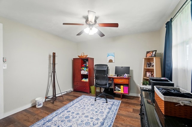 2206 State Route 56, London, OH 43140 - office area with a ceiling fan, dark wood finished floors, and baseboards