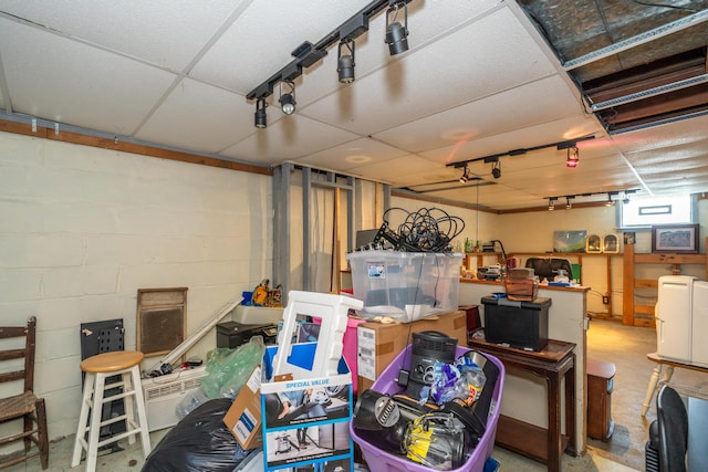 basement with concrete block wall