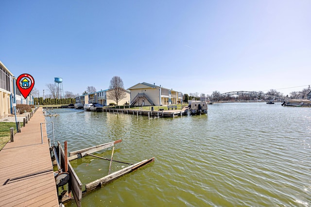 dock area featuring a water view