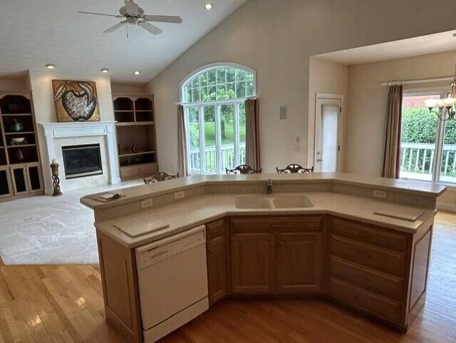 207 Meadowbrook Ln, Saint Marys, OH 45885 - kitchen featuring white dishwasher, a sink, light wood-style floors, healthy amount of natural light, and recessed lighting