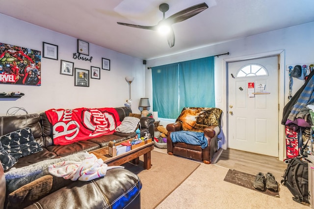 living room with ceiling fan