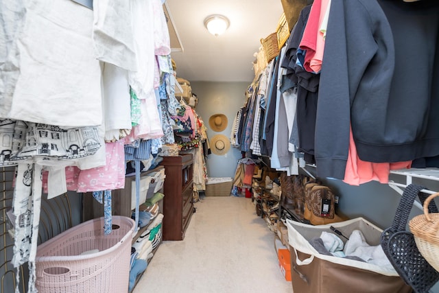 spacious closet with light colored carpet