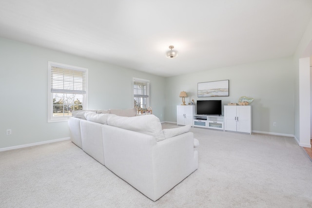 living room with light carpet