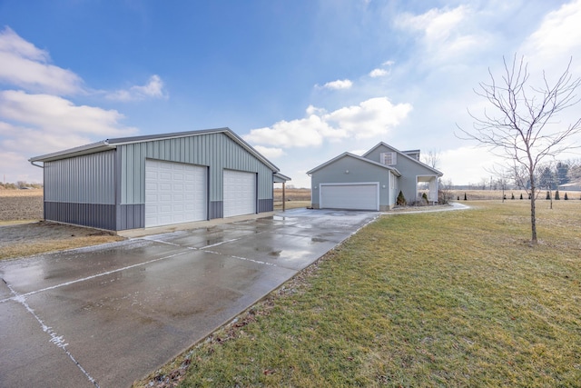 garage with a lawn