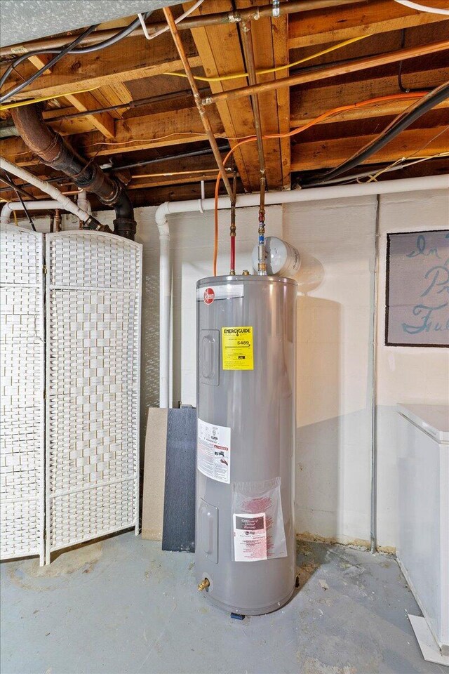 utility room featuring water heater