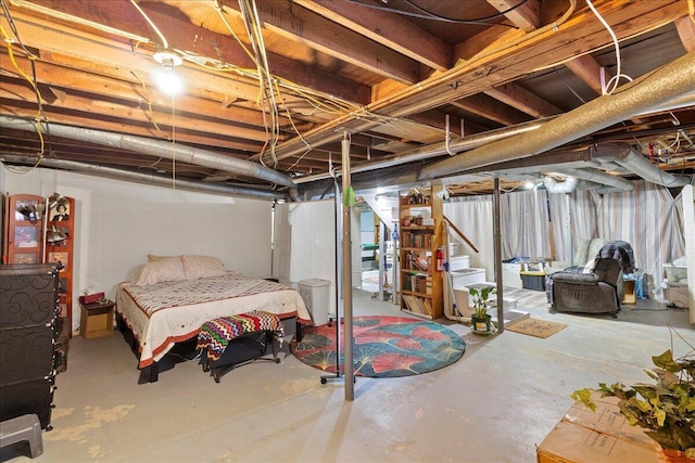 unfinished basement featuring stairway