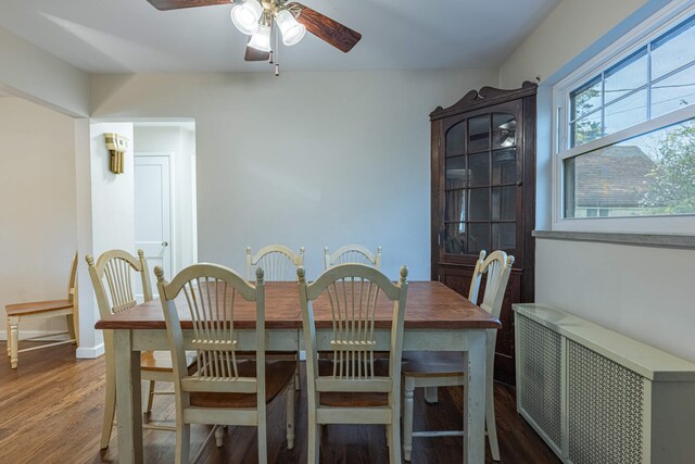 306 S 7th St, Miamisburg, OH 45342 - dining space featuring a ceiling fan, radiator, and wood finished floors